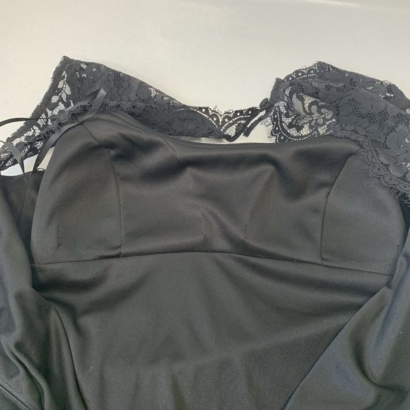 Vtg Xscape Black Dress Ruched Lace‎ Top Empire Below Knee Sz 12 Y2K Formal USA - Picture 8 of 12